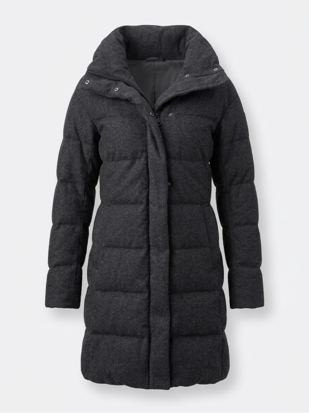 Uniqlo Dark Charcoal Wool-Blend Long Puffer Coat
